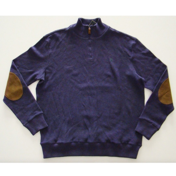 $165 Nwt Polo Ralph Lauren Mesh Cotton 1/4 Zip Suede Patch Pony Sweater Shirt S - Picture 1 of 5